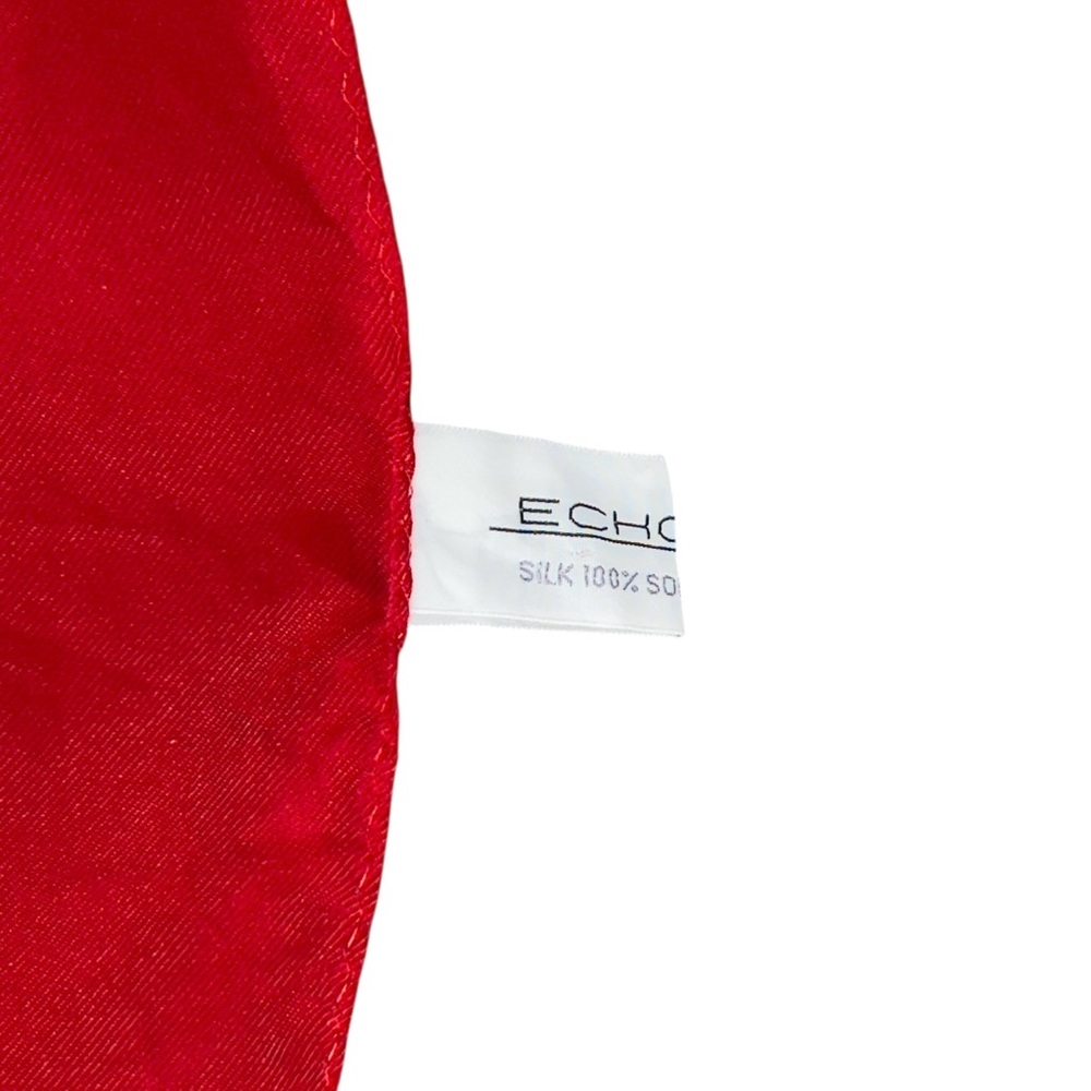 Vintage Echo Silk Scarf Christmas Toys Train Teddy Bear Rocking Horse Red Border - Picture 13 of 13